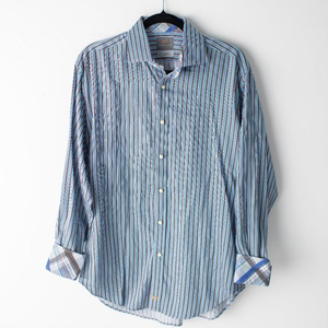 Thomas Dean Pima Cotton Button Up Long Sleeve Flip Cuff Medium Men's‎ Shirt
